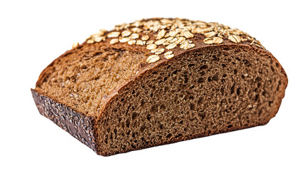 Delicious Rye Bread Slice with Seeds and Grains Isolated on White Background