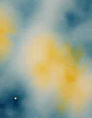 Abstract Flowing Watercolor in Blue and Yellow