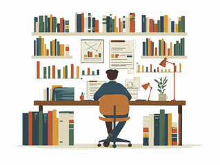  full-shot of a a person reviewing legal documents seated at a desk with law books and paperwork,2