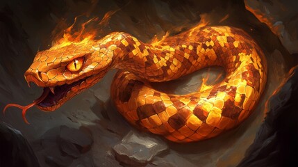 Obraz premium A continuous flowing line art depicts a coiled snake