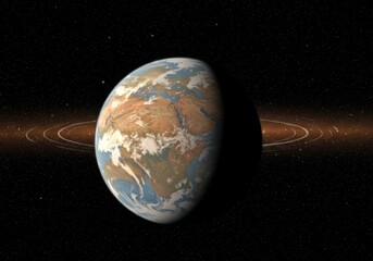 Detailed Earth Globe in Space with Orbit Rings