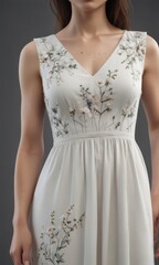 Subtle blooms on lightweight, A-line minimalist dress , handmade, eco
