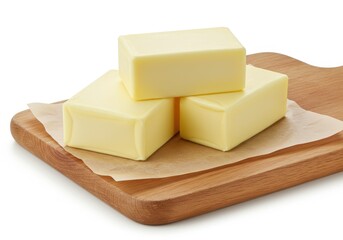 Fresh Creamy Butter Blocks on Wooden Board Dairy Food Rich Farm White Sweet Taste Yellow Recipe