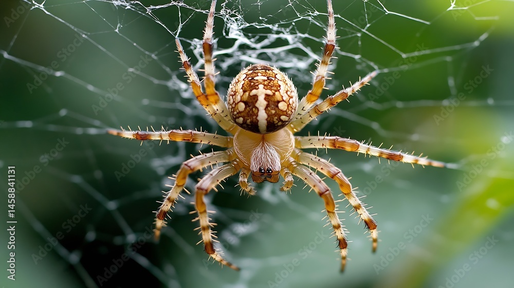Poster close-up of a spider on its web, showcasing intricate details of its legs and abdomen. the spider's 