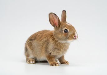 Fototapeta premium Adorable Brown Baby Rabbit Fluffy Fur Small Pet Animal Cute Bunny Hare Long Ears Soft Young Sweet