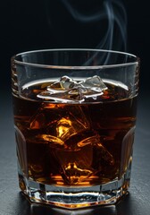 Amber Whiskey on the Rocks in a Cut Glass