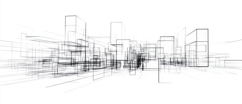 Abstract wireframe architecture on white background