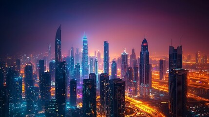 Fototapeta premium Night view skyscrapers lights high resolution picture