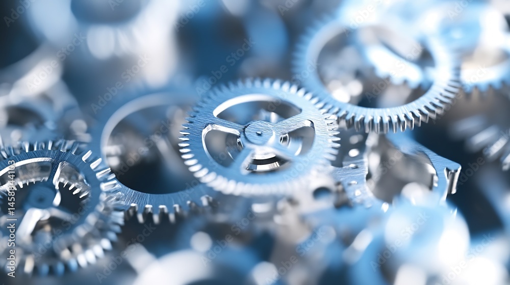 Leinwandbilder close-up view of intricate silver gears, showcasing precision engineering and complex mechanics. the