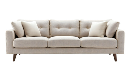 Fototapeta premium Elegant Front View Light Beige Fabric Sofa 3 Seats White