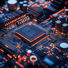 Fototapeta premium Printed circuit board, technology background/Technology background of the abstract computer motherboard, can be used in the description of technological processes, science, education.