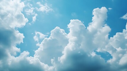 Naklejka premium Stunning view of fluffy cumulus clouds against a vibrant blue sky, creating a serene and peaceful atmosphere. Perfect for backgrounds or nature-themed projects. : Generative AI