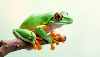 Green tree frog perched on white, vibrant colors , amphibian, perched, texture