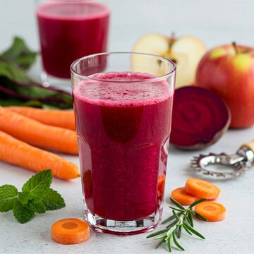 Fruit vegetable juice. Fresh apple,caroot and beetroot juice