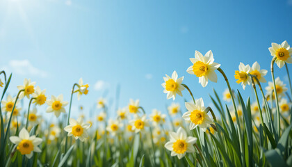 Fototapeta premium Yellow daffodils in sunny field