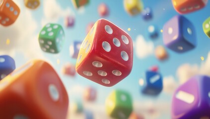 Colorful dice floating in the sky