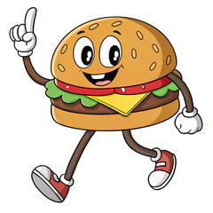 Cheeseburger groovy character. Isolated fast food illustration. 
