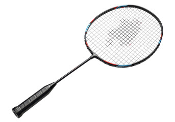 Badminton Racket Elegance A striking still life of a black racket against a sleek dark backdrop