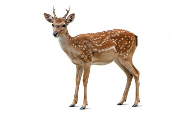 Young Fawn Spotted Deer Wildlife Animal Nature White Background Isolated Doe Buck Fauna Horns Brown