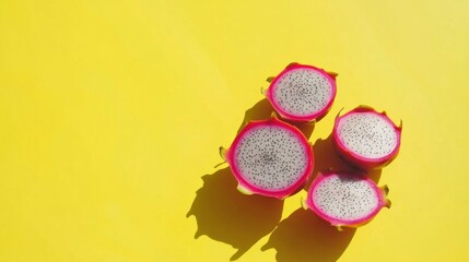 Sliced Dragon Fruit on Yellow Background