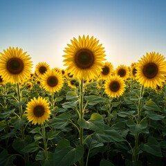 Fototapeta premium Vibrant Yellow Sunflowers in a Summer Field