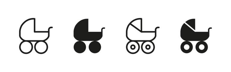 Stroller icon. Classic baby carriage with rounded canopy and wheels vector illustration. Child transport symbol for parenting, childcare services and family-related designs.