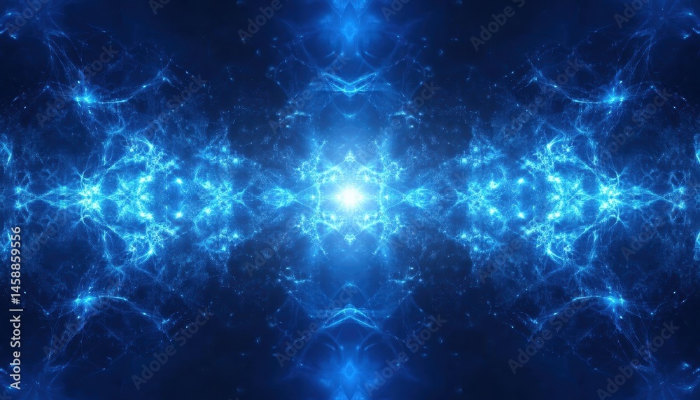 Aufkleber Abstract Symmetrical Blue Galaxy Pattern with Bright Shining Lights in Dark Space Background Design for Wallpaper and Creative Graphic Elements