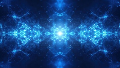 Abstract Symmetrical Blue Galaxy Pattern with Bright Shining Lights in Dark Space Background Design for Wallpaper and Creative Graphic Elements