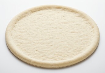 Plain pizza dough base on a white background ready for toppings and baking, a blank canvas for culinary creation