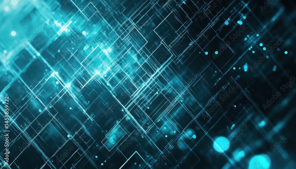 Poster Abstract Teal Technological Backdrop with Interconnected Lines and Geometric Shapes Creates a Futuristic and Dynamic Visual Effect Perfect for Modern Digital Design