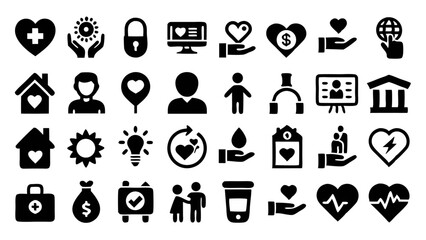 Charity line icon collection featuring donate and volunteer concepts in a modern minimalist style ideal for fundraising campaigns and nonprofit organization branding