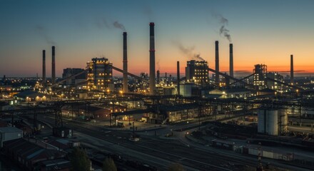 Fototapeta premium Industrial Plant at Sunset Aerial View