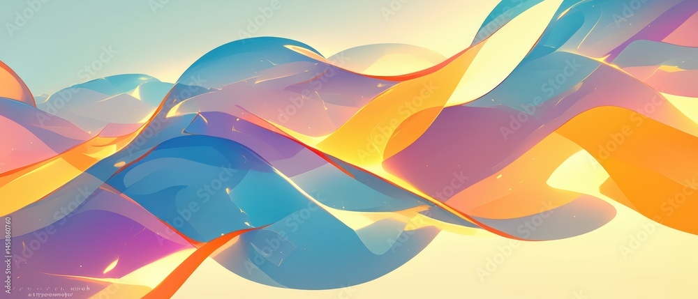 Aufkleber Abstract Wavy Background with Vibrant Orange Blue and Yellow Colors with Smooth Pastel Gradient and Dynamic Flowing Forms in Modern Geometric Design