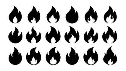 Fototapeta premium Create fifty unique black fire icons designed to symbolize safety and heat with various creative interpretations.