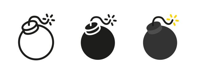 Bomb icon. Cartoon bomb with a lit fuse and explosive spark vector illustration. Symbol of danger, threat or imminent explosion. Commonly used in games, warnings and security-related graphics.