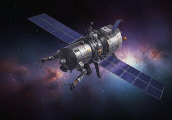 Detailed Spacecraft in Cosmic Nebula