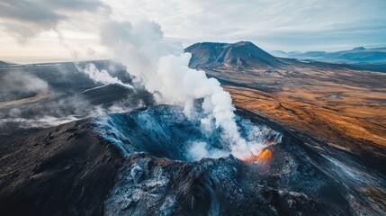 Naklejka premium A breathtaking view of Iceland geothermal landscape, showcasing erupting hot springs, fumaroles, and volcanic activity, highlighting the country geological marvels