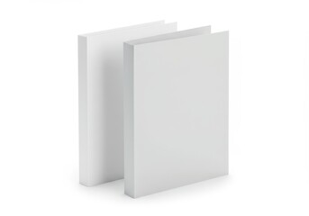 Three blank white books stand upright on a white surface, offering space for design and cover artwork