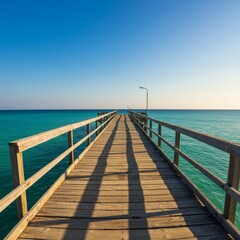 Obraz premium Wooden Pier Extending into a Turquoise Ocean