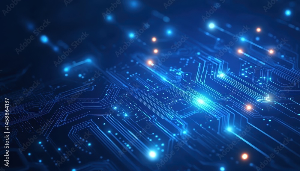 Aufkleber detailed circuit board with glowing blue light tech background digital network connectivity and futu