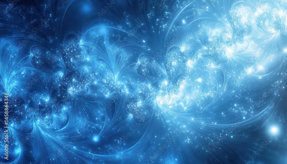 Poster dramatic blue nebula cloud with sparkling starfield in a deep space celestial background