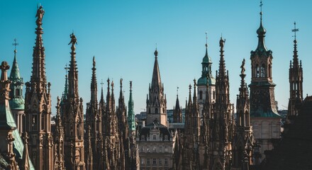 Fototapeta premium Numerous Gothic Spired Towers in a Sunny Cityscape