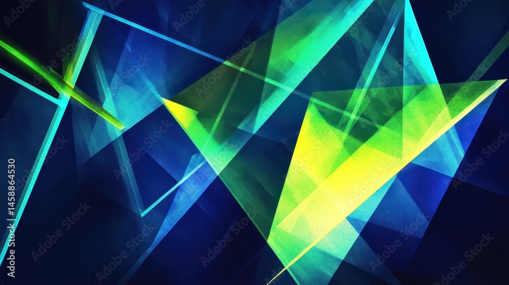 Aufkleber Dynamic Abstract Background with Geometric Triangles in Blue Green and Yellow Hues with Overlapping Shapes and Modern Design Suitable for Digital Wallpaper or Creative Graphic Elements