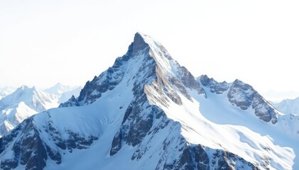 Fototapeta premium Snow covered mountain peak, bright white background, cold, grandiose