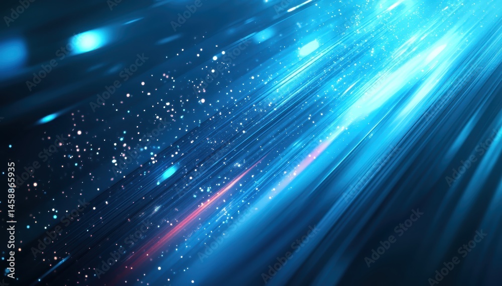 Aufkleber fiber optic technology abstract with blue light and data transfer on a dark background for modern co
