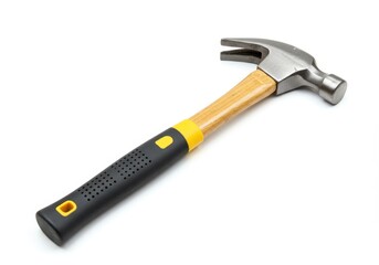 Claw hammer with wooden handle and black grip isolated on a white surface