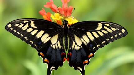 Fototapeta premium A close-up of a butterfly resting on a vibrant wildflower