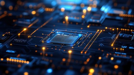 A close-up of a high-tech circuit board with glowing digital components and electronic pathways, illustrating the growth of digital infrastructure