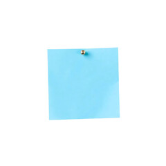 Blue paper note with push pin isolated on transparent or white background