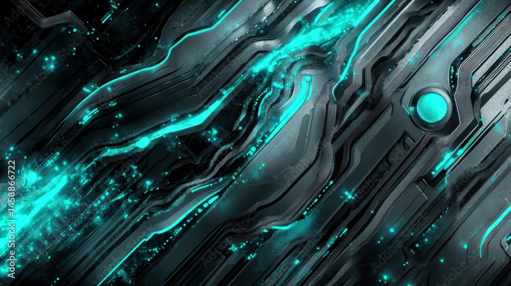 Aufkleber Futuristic Abstract Circuit Board Design in Dark Blue and Cyan Tones with Glowing Elements Technology Themed Background